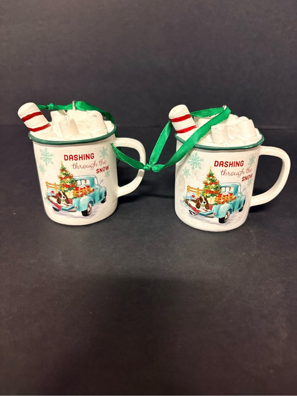 Pioneer Women ‘ Dashing Through the Snow' White Ceramic Mug Ornaments - Set of 2